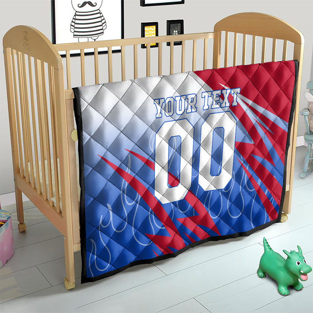 Personalized England Football Quilt Dynamic Lion Athlete Red Blue Flame