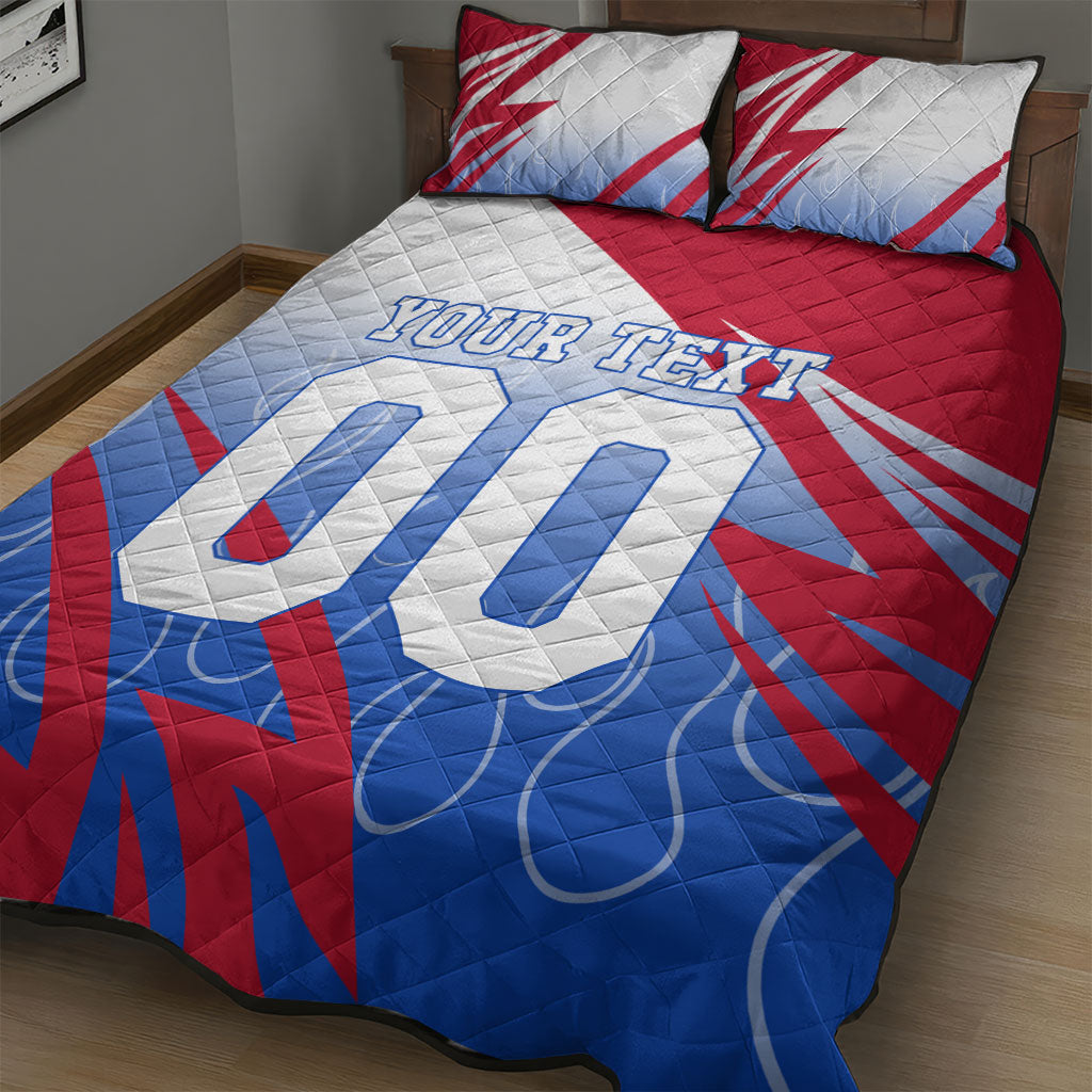 Personalized England Football Quilt Bed Set Dynamic Lion Athlete Red Blue Flame