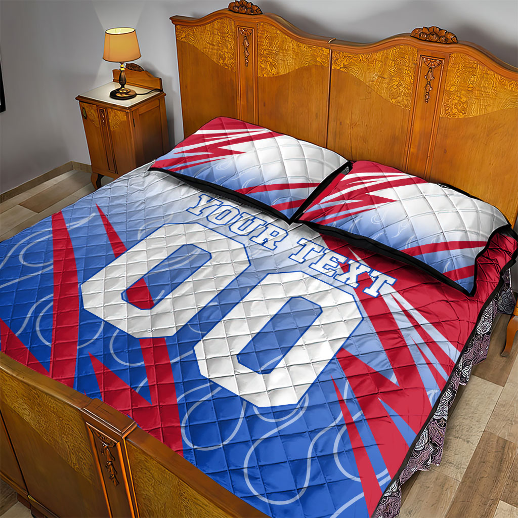 Personalized England Football Quilt Bed Set Dynamic Lion Athlete Red Blue Flame
