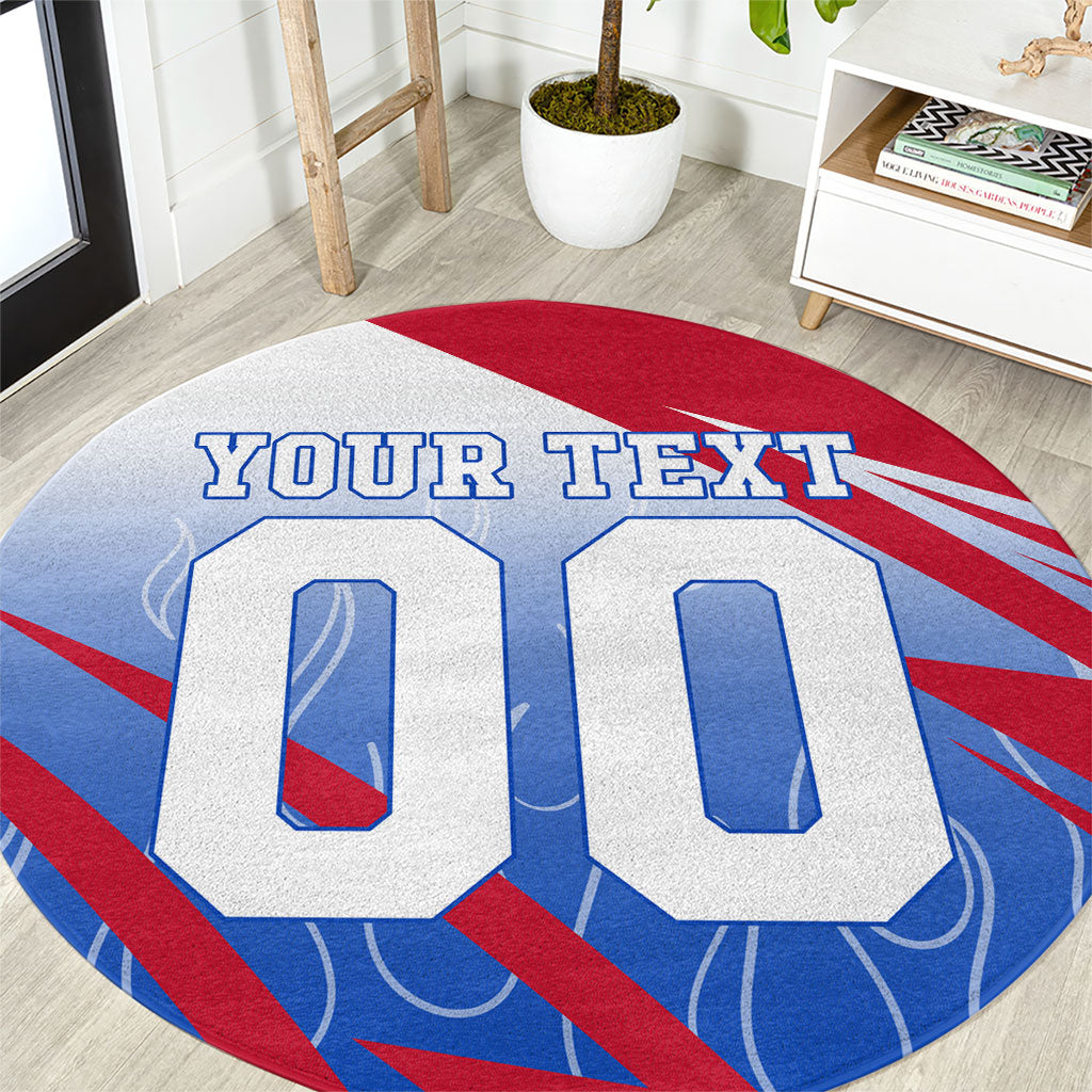 Personalized England Football Round Carpet Dynamic Lion Athlete Red Blue Flame