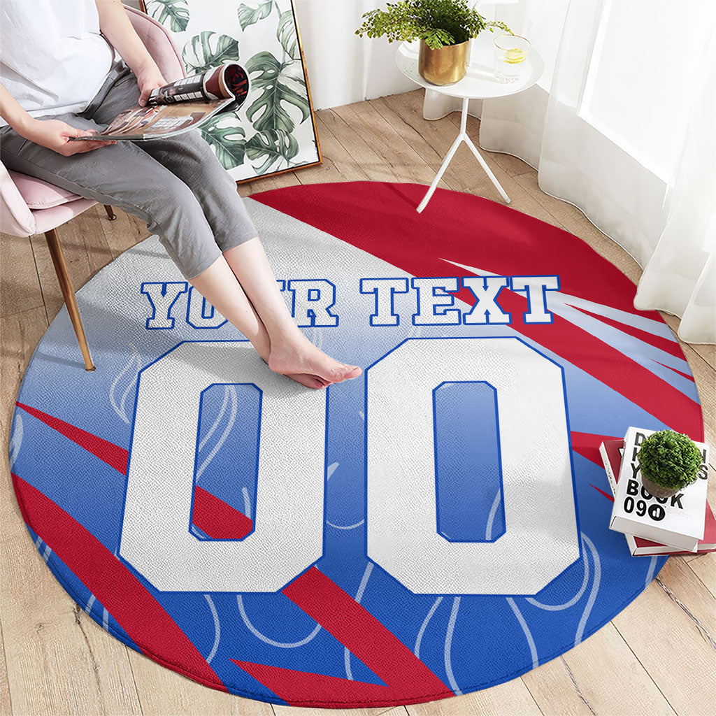 Personalized England Football Round Carpet Dynamic Lion Athlete Red Blue Flame