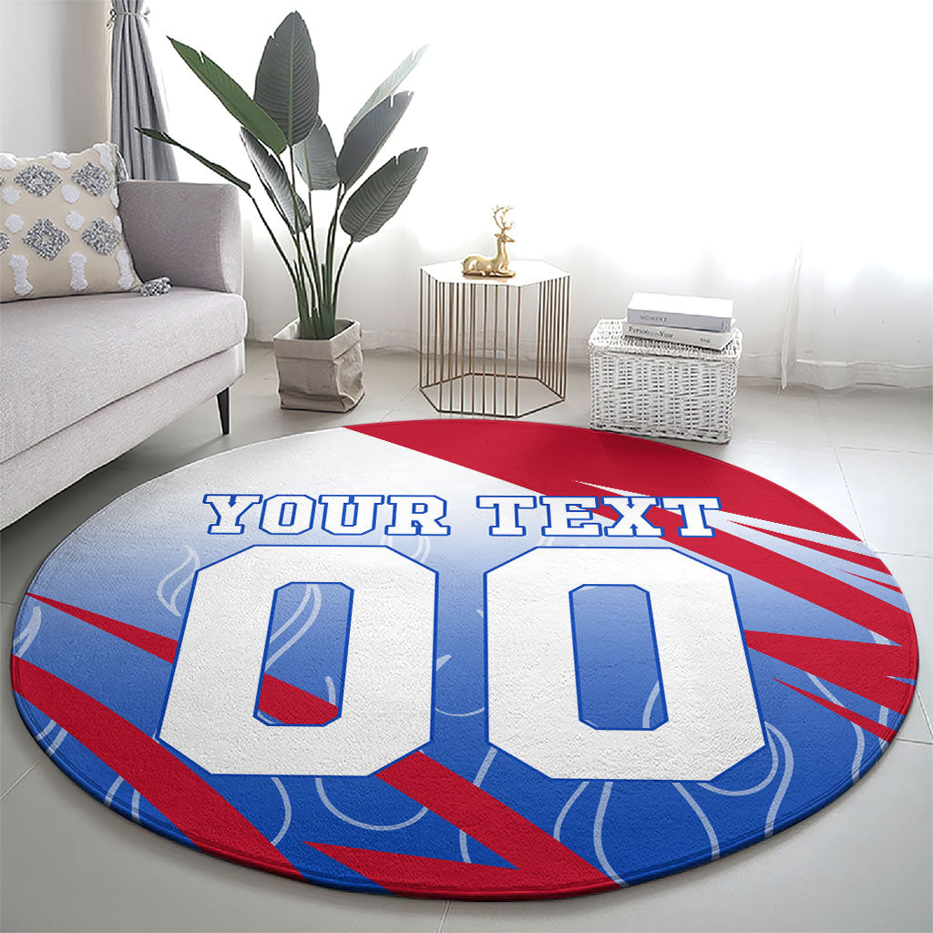 Personalized England Football Round Carpet Dynamic Lion Athlete Red Blue Flame