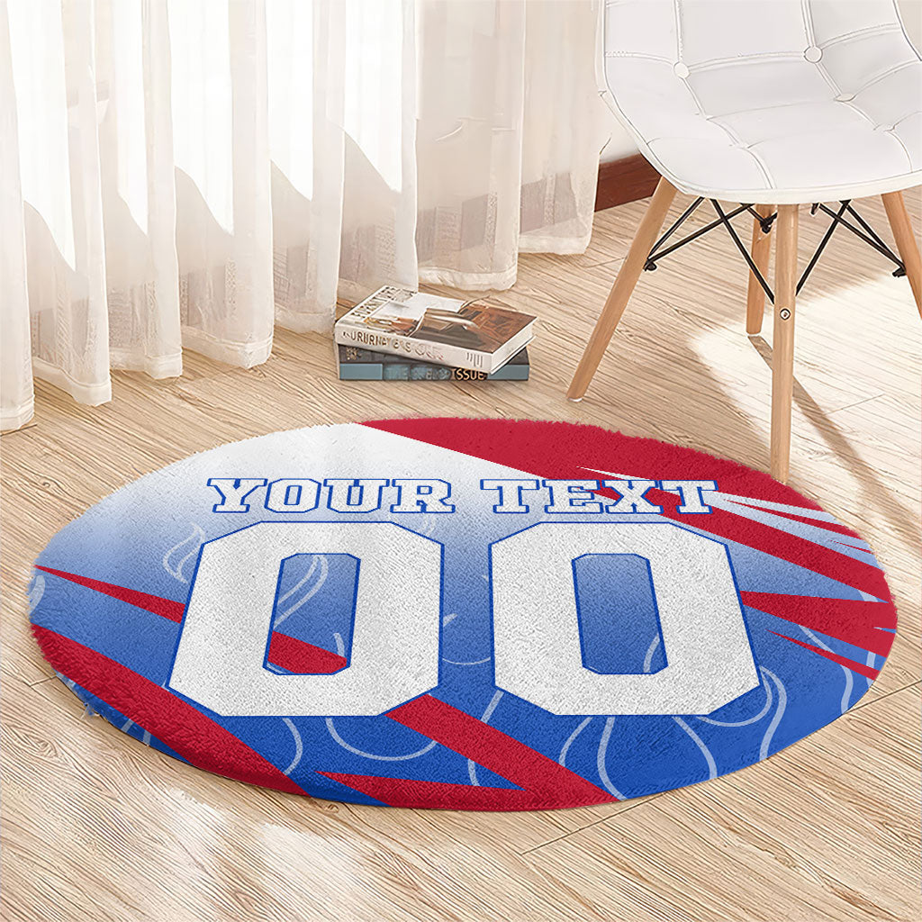 Personalized England Football Round Carpet Dynamic Lion Athlete Red Blue Flame