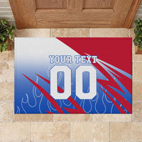 Personalized England Football Rubber Doormat Dynamic Lion Athlete Red Blue Flame