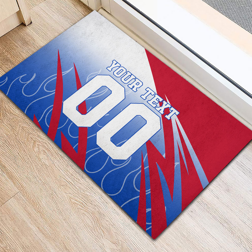 Personalized England Football Rubber Doormat Dynamic Lion Athlete Red Blue Flame