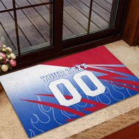 Personalized England Football Rubber Doormat Dynamic Lion Athlete Red Blue Flame