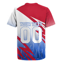 Personalized England Football Rugby Jersey Dynamic Lion Athlete Red Blue Flame