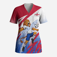 Personalized England Football Scrub Top Dynamic Lion Athlete Red Blue Flame