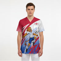 Personalized England Football Scrub Top Dynamic Lion Athlete Red Blue Flame
