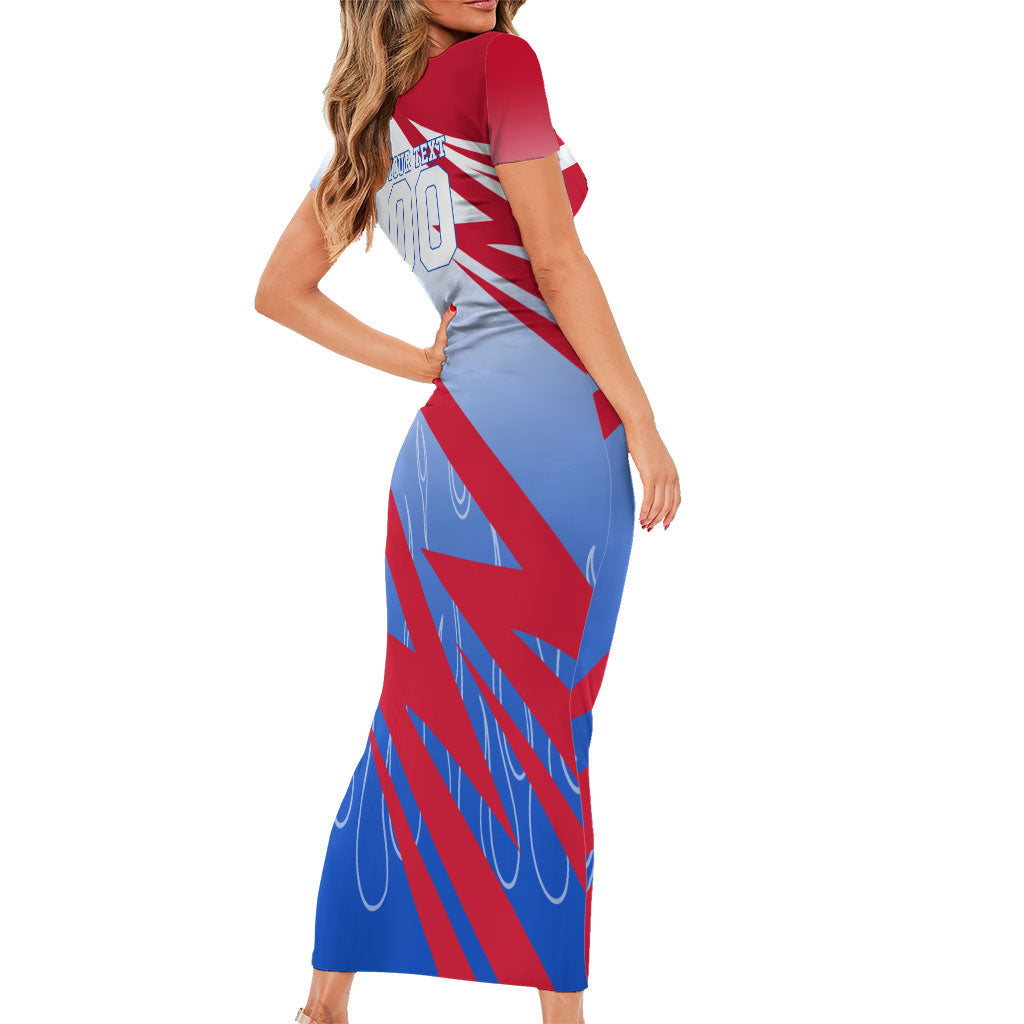 Personalized England Football Short Sleeve Bodycon Dress Dynamic Lion Athlete Red Blue Flame