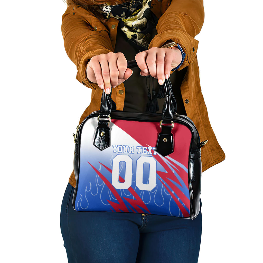 Personalized England Football Shoulder Handbag Dynamic Lion Athlete Red Blue Flame