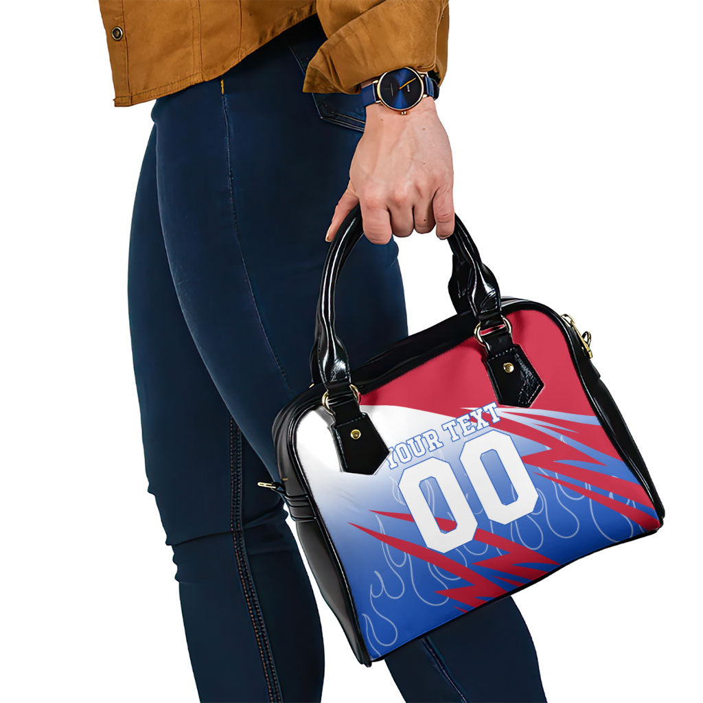 Personalized England Football Shoulder Handbag Dynamic Lion Athlete Red Blue Flame