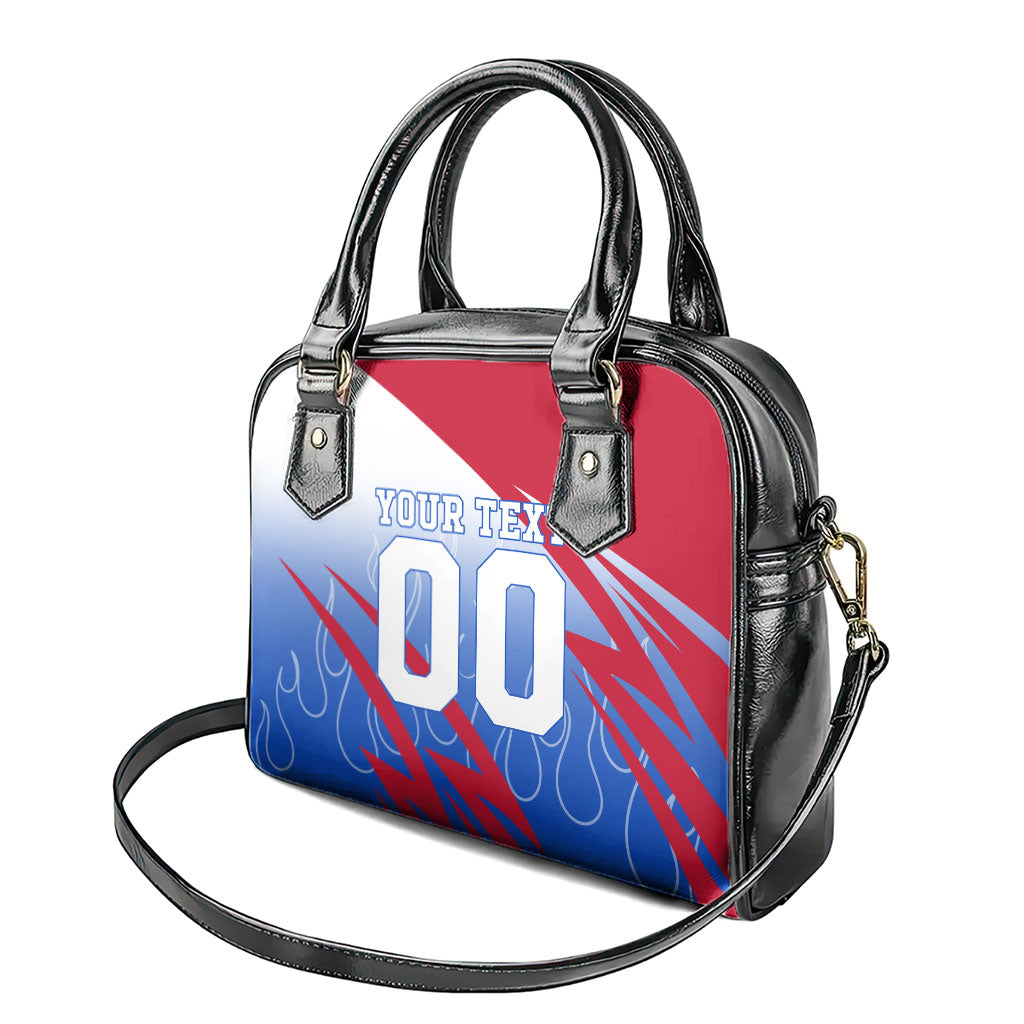 Personalized England Football Shoulder Handbag Dynamic Lion Athlete Red Blue Flame