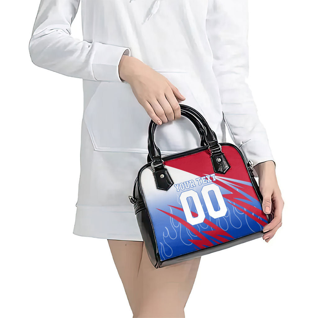 Personalized England Football Shoulder Handbag Dynamic Lion Athlete Red Blue Flame