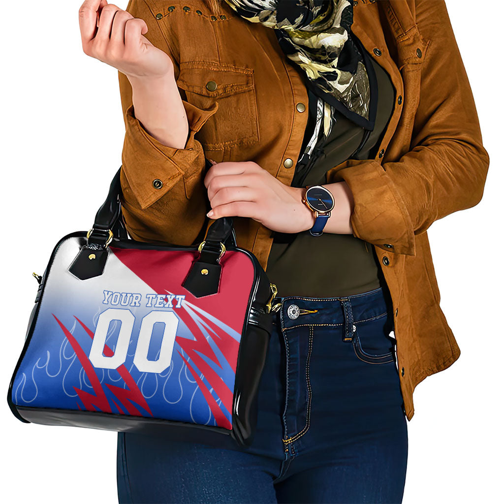 Personalized England Football Shoulder Handbag Dynamic Lion Athlete Red Blue Flame