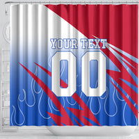 Personalized England Football Shower Curtain Dynamic Lion Athlete Red Blue Flame