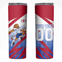 Personalized England Football Skinny Tumbler Dynamic Lion Athlete Red Blue Flame