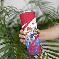 Personalized England Football Skinny Tumbler Dynamic Lion Athlete Red Blue Flame