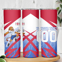 Personalized England Football Skinny Tumbler Dynamic Lion Athlete Red Blue Flame