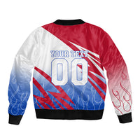 Personalized England Football Sleeve Zip Bomber Jacket Dynamic Lion Athlete Red Blue Flame
