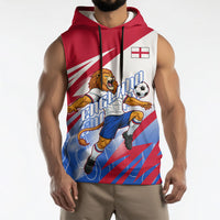 Personalized England Football Sleeveless Hoodie Dynamic Lion Athlete Red Blue Flame