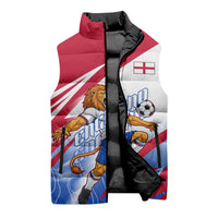Personalized England Football Sleeveless Puffer Jacket Dynamic Lion Athlete Red Blue Flame