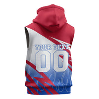 Personalized England Football Sleeveless Zip Hoodie Dynamic Lion Athlete Red Blue Flame