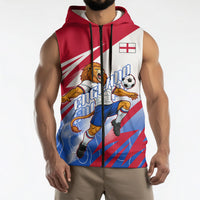 Personalized England Football Sleeveless Zip Hoodie Dynamic Lion Athlete Red Blue Flame
