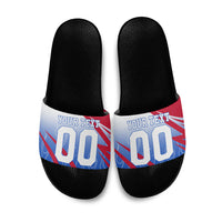 Personalized England Football Slide Sandals Dynamic Lion Athlete Red Blue Flame