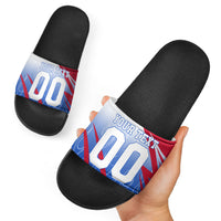 Personalized England Football Slide Sandals Dynamic Lion Athlete Red Blue Flame