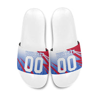 Personalized England Football Slide Sandals Dynamic Lion Athlete Red Blue Flame