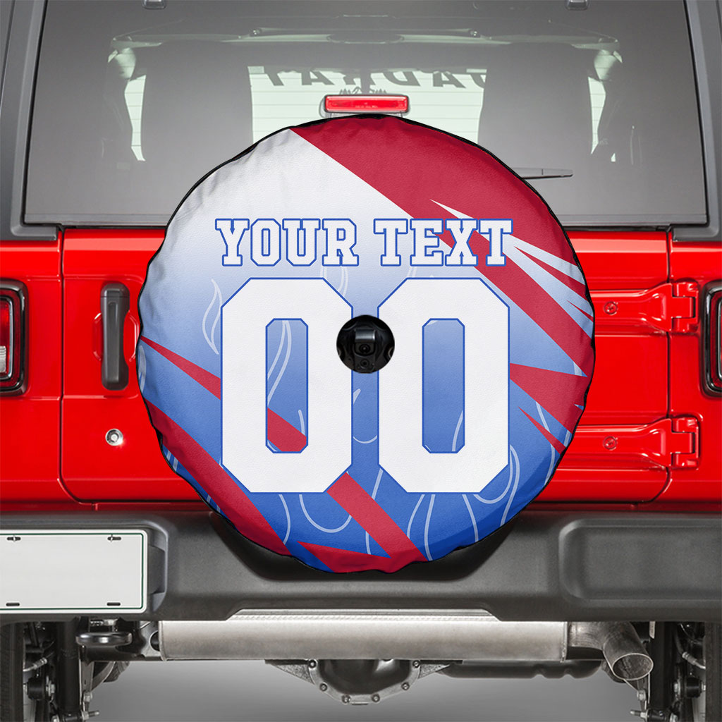 Personalized England Football Spare Tire Cover Dynamic Lion Athlete Red Blue Flame