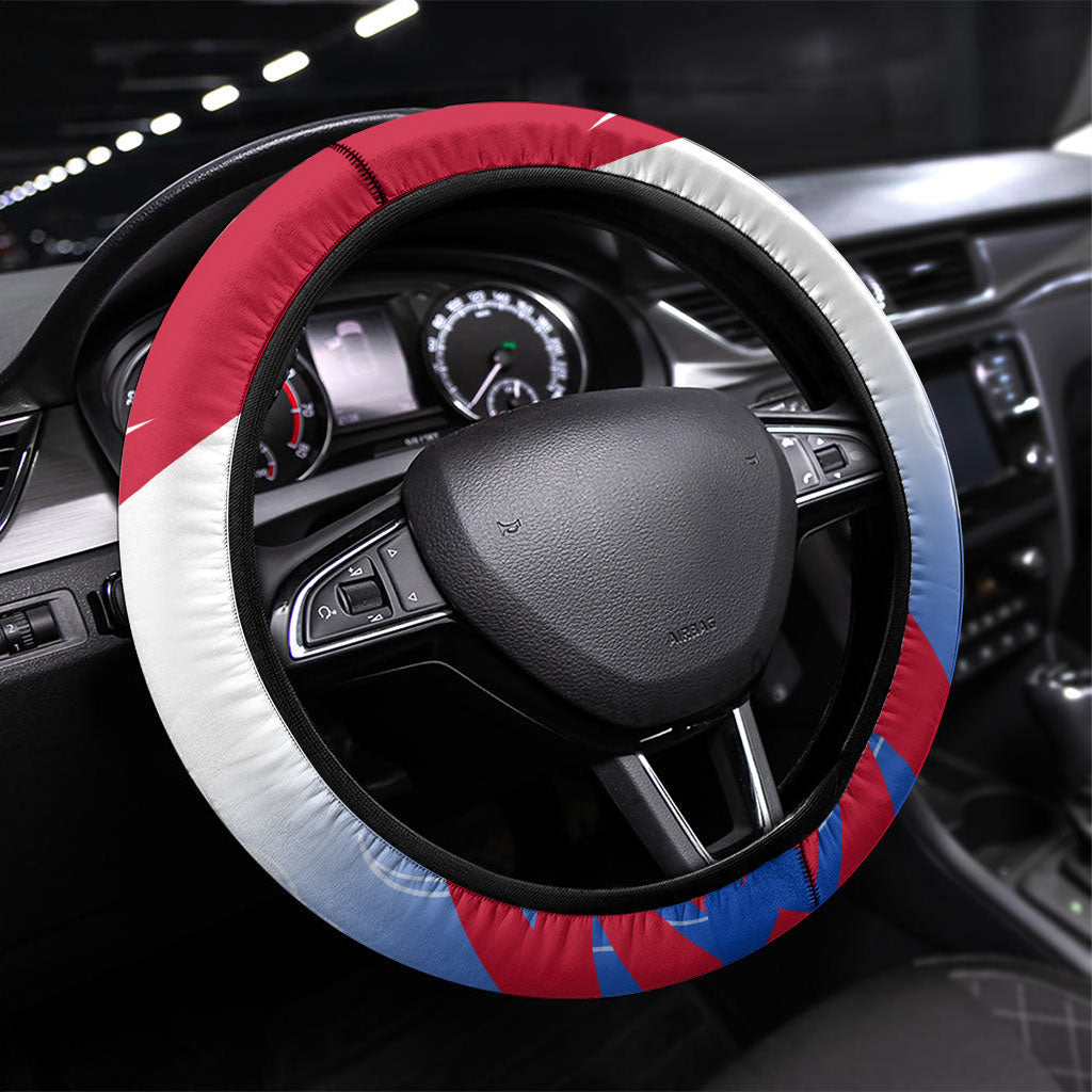 England Football Steering Wheel Cover Dynamic Lion Athlete Red Blue Flame