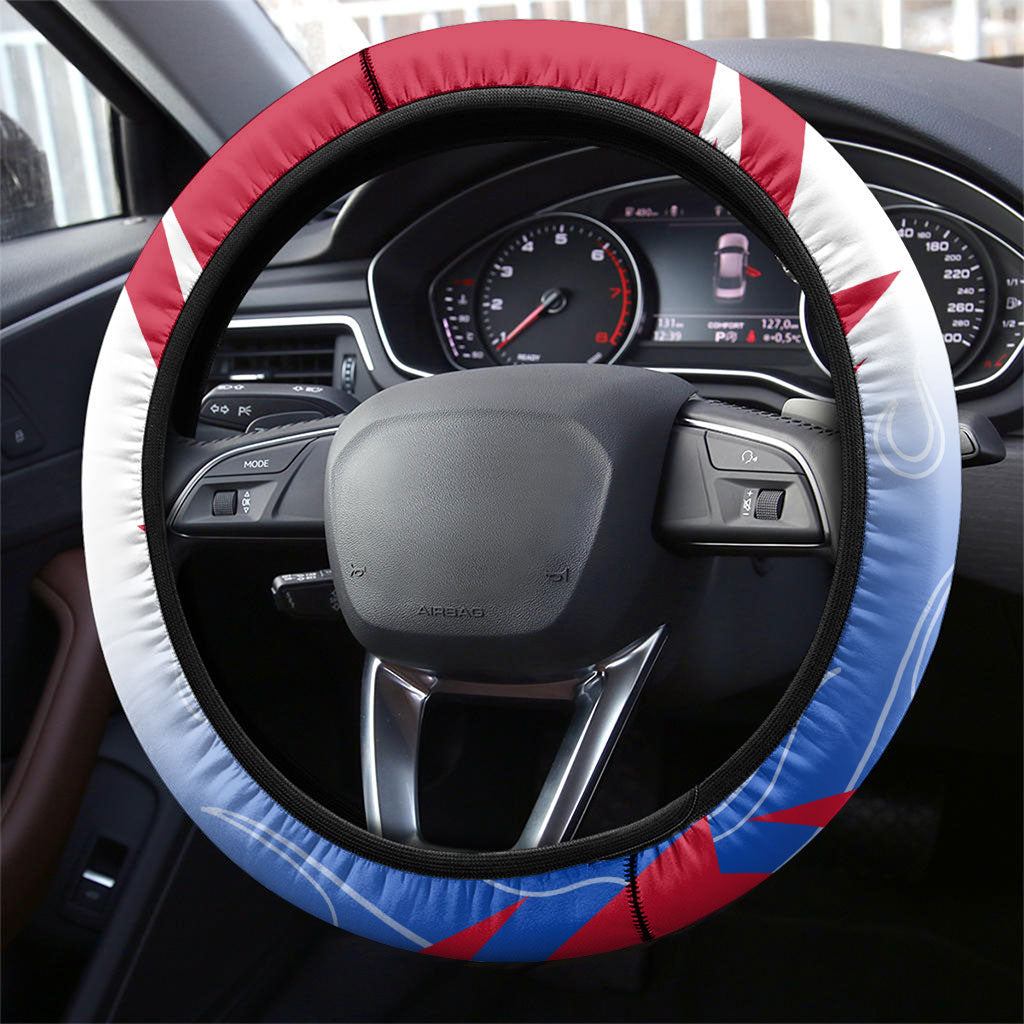 England Football Steering Wheel Cover Dynamic Lion Athlete Red Blue Flame