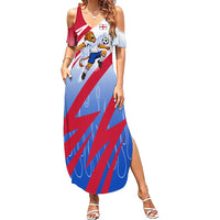 Personalized England Football Summer Maxi Dress Dynamic Lion Athlete Red Blue Flame