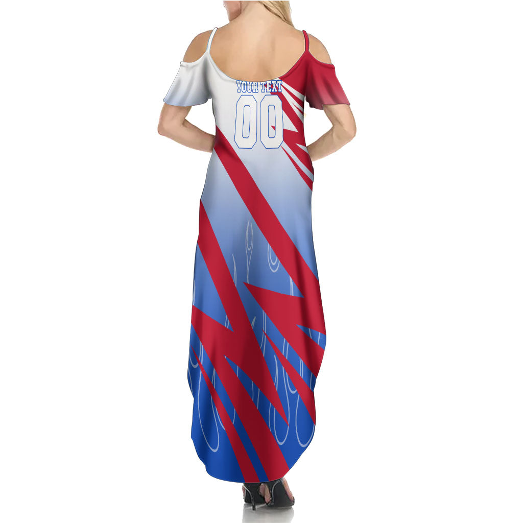 Personalized England Football Summer Maxi Dress Dynamic Lion Athlete Red Blue Flame
