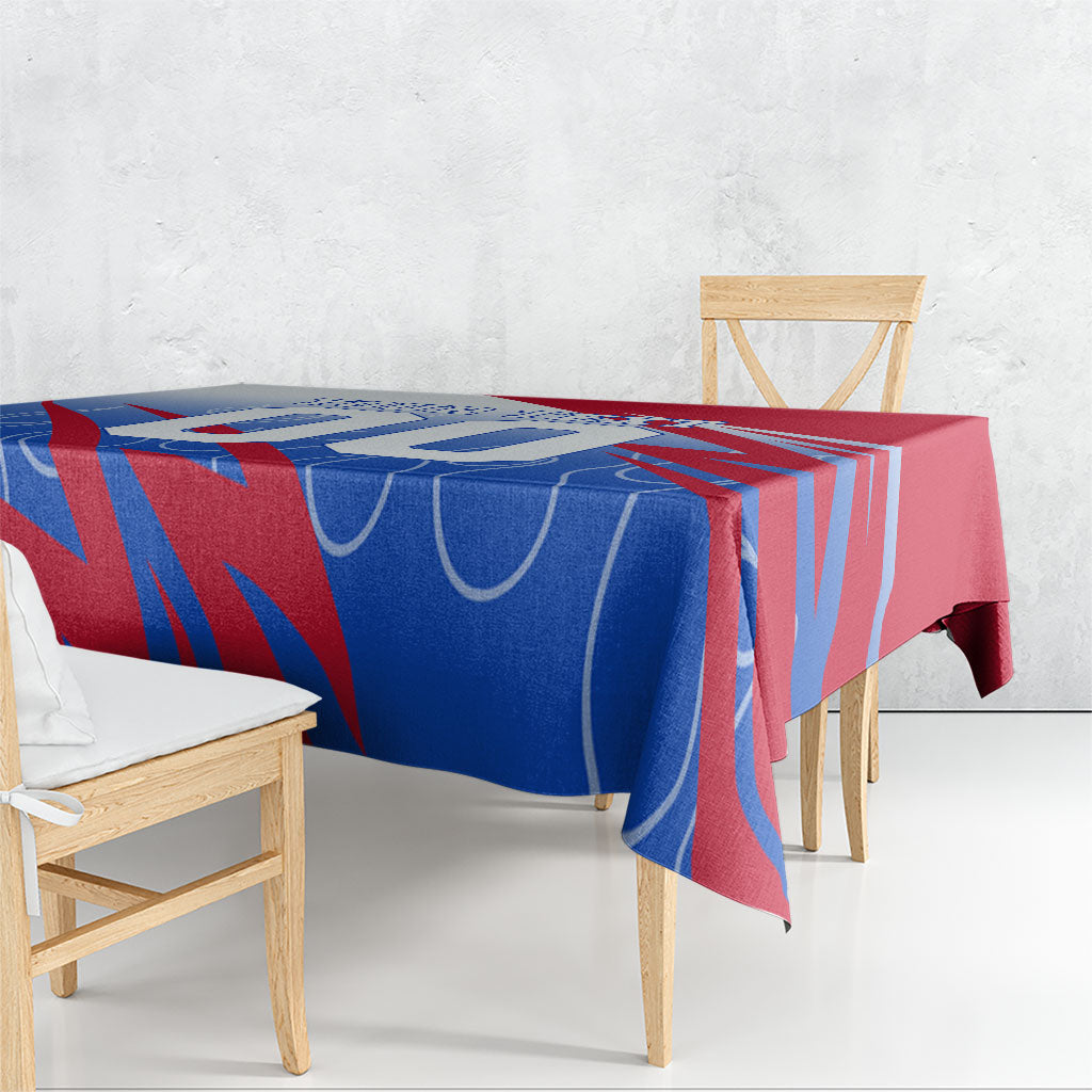 Personalized England Football Tablecloth Dynamic Lion Athlete Red Blue Flame