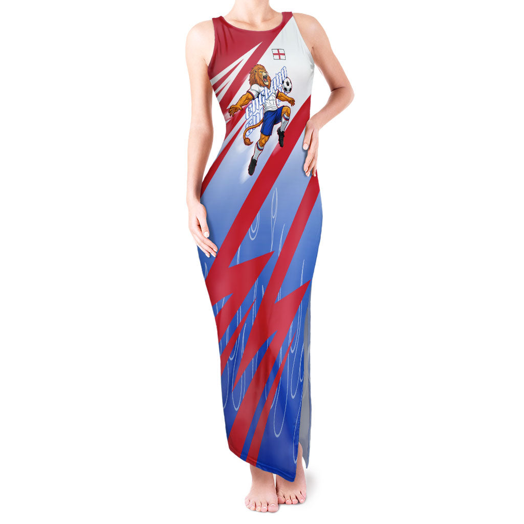 Personalized England Football Tank Maxi Dress Dynamic Lion Athlete Red Blue Flame