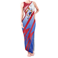 Personalized England Football Tank Maxi Dress Dynamic Lion Athlete Red Blue Flame