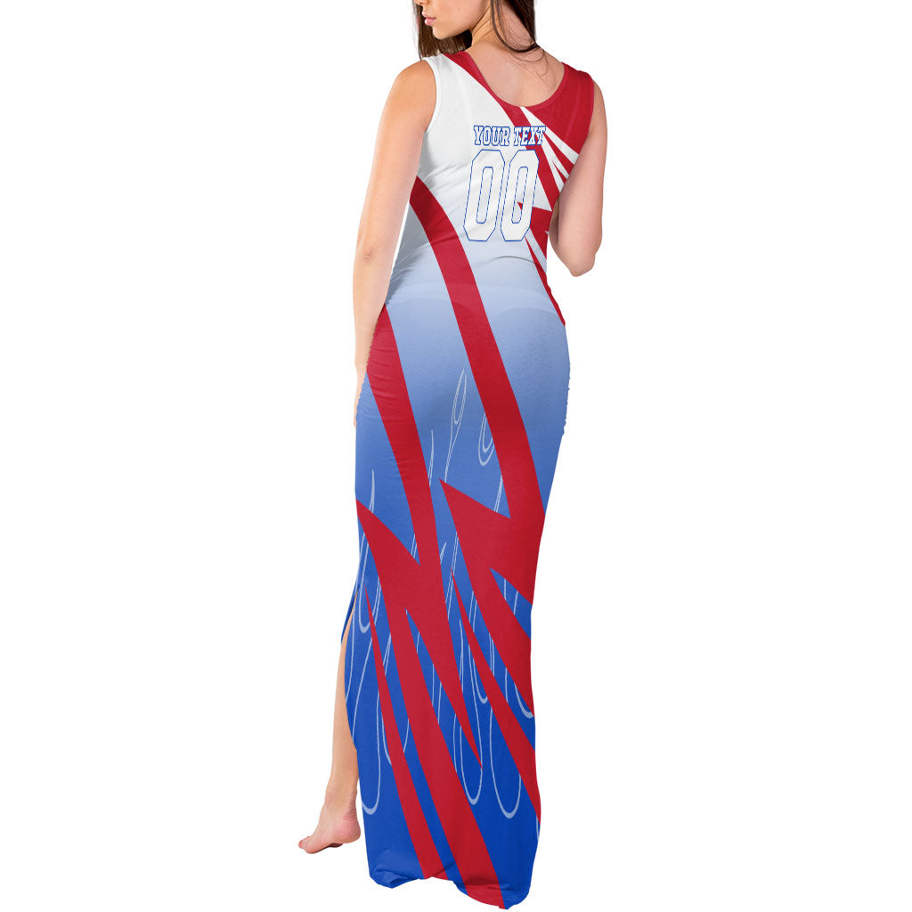 Personalized England Football Tank Maxi Dress Dynamic Lion Athlete Red Blue Flame