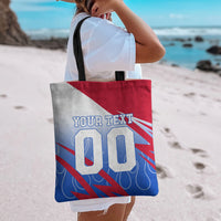 Personalized England Football Tote Bag Dynamic Lion Athlete Red Blue Flame