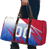 Personalized England Football Travel Bag Dynamic Lion Athlete Red Blue Flame