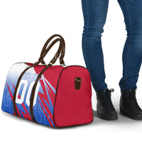 Personalized England Football Travel Bag Dynamic Lion Athlete Red Blue Flame