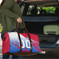Personalized England Football Travel Bag Dynamic Lion Athlete Red Blue Flame