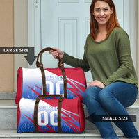 Personalized England Football Travel Bag Dynamic Lion Athlete Red Blue Flame