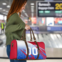 Personalized England Football Travel Bag Dynamic Lion Athlete Red Blue Flame