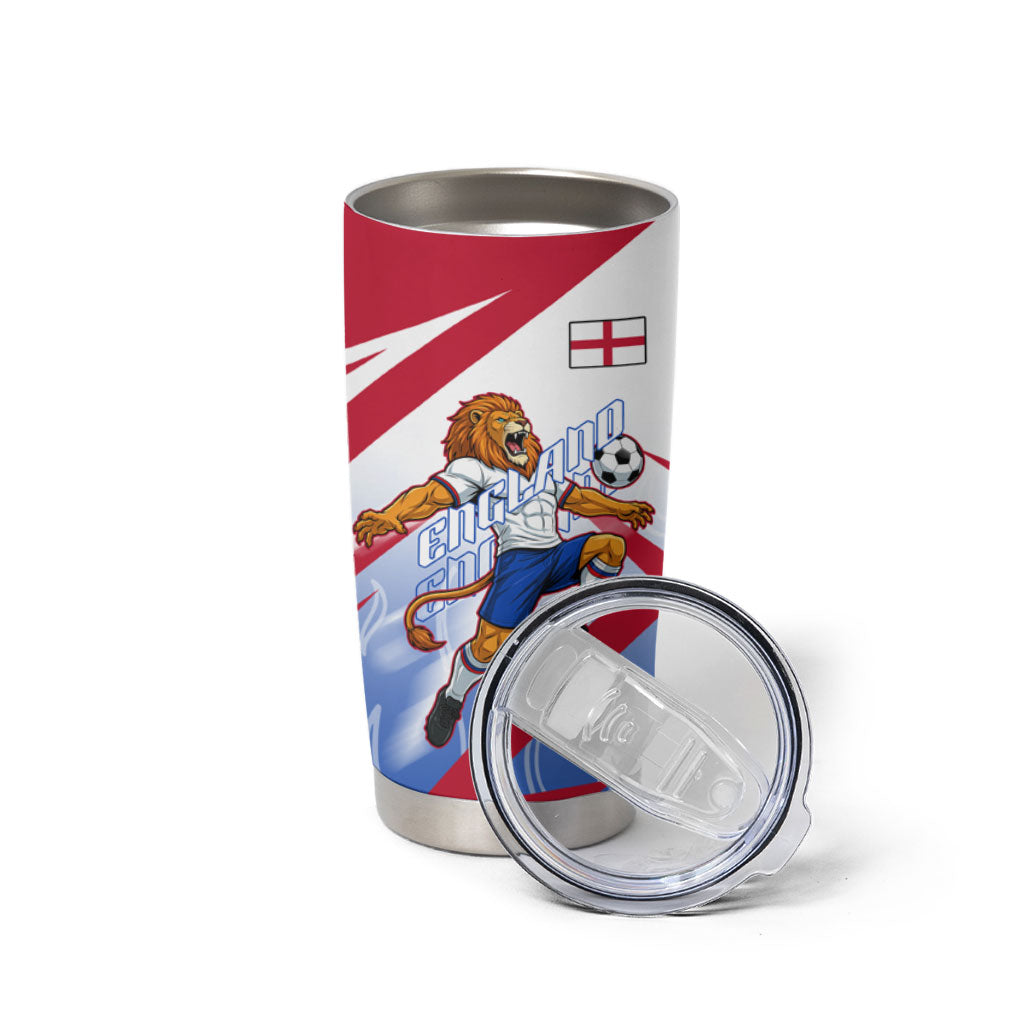 Personalized England Football Tumbler Cup Dynamic Lion Athlete Red Blue Flame