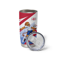 Personalized England Football Tumbler Cup Dynamic Lion Athlete Red Blue Flame