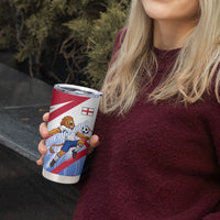 Personalized England Football Tumbler Cup Dynamic Lion Athlete Red Blue Flame