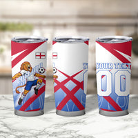 Personalized England Football Tumbler Cup Dynamic Lion Athlete Red Blue Flame